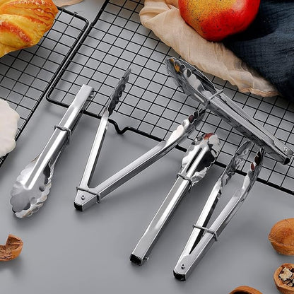 Meanplan 50 Pcs Small Stainless Steel Kitchen Tongs 7 Inch Food Serving Tongs Metal Cooking Clips High Heat Resistant Clips with Sliding Rings for Buffet Food Cooking Salad Grilling, Silver - Image 7