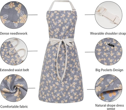Aoomzoon Kitchen Aprons for Women with 2 Pockets,Double Sided Vintage Adjustable Apron for Gardening Cooking Arting Painting - Image 4