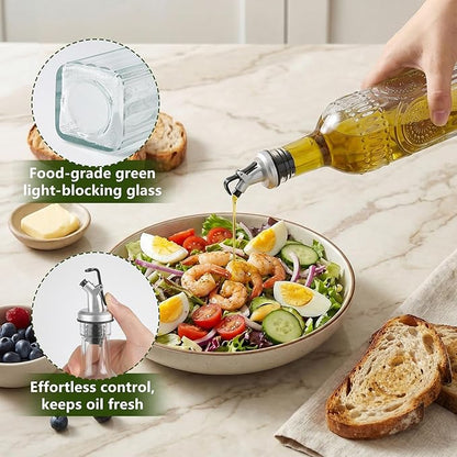 WERTIOO 4 Pack Olive Oil Dispenser Bottle for Kitchen,17oz Clear Glass Cooking Olive Oil and Vinegar Dispenser with Funnel, Delicately Engraved Glass Bottles for Kitchen - Image 3