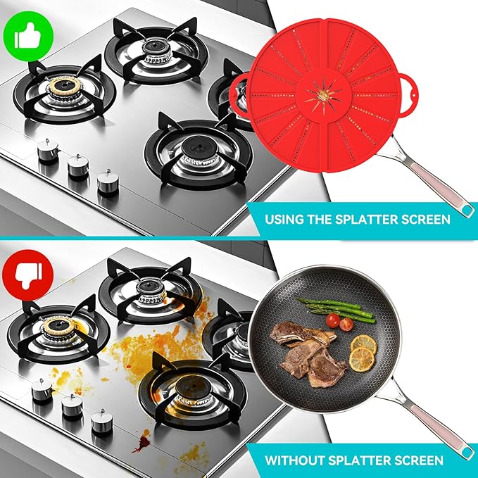 Silicone Splatter Screen for Frying Pan, Foldable Splash Guard, Multi-Use Grease Splatter Guard,Heat-Resistant Trivet Mat, 12" Non-Stick Oil Splatter Guard, Dishwasher Safe, BPA Free-red - Image 4