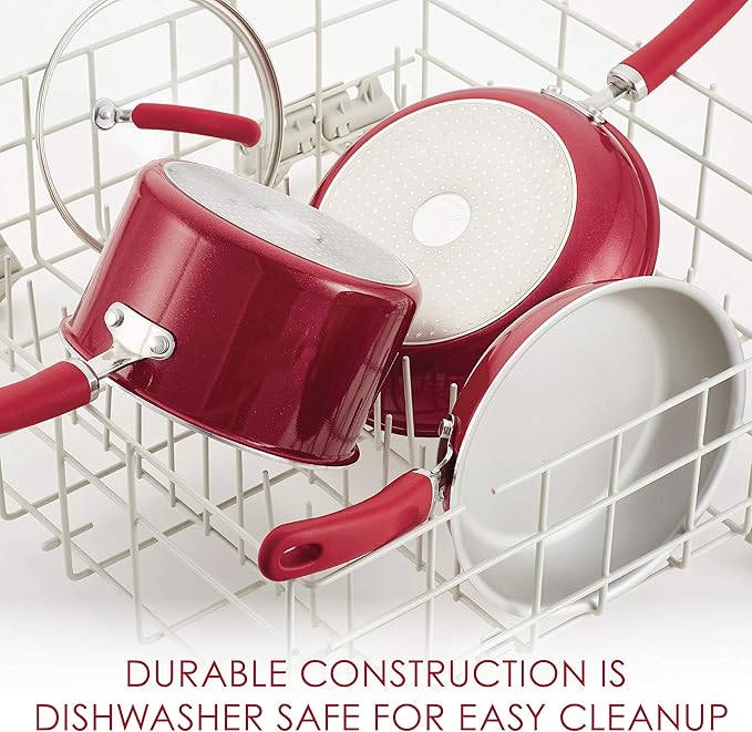 Rachael Ray Create Delicious Aluminum Nonstick Steam Set, 3-Quart, Red Shimmer - Image 4