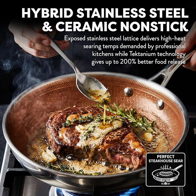 Gotham Steel Ceramax 12 Pcs Tri Ply Hybrid Stainless Steel Cookware Set, Ceramic Pots and Pans Set Non Stick with Induction Cookware, Made Without PTFE PFOA, Metal Utensil, Oven and Dishwasher Safe