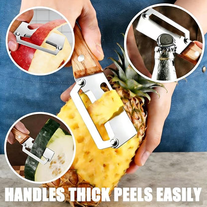 Multi Functional Vegetable Peeler for Kitchen, with Bottle Opener and Wooden Handle, 2-in-1 Stainless Steel Kitchen Tool for Fruit Potato Pumpkin(1P- 2 in 1) - Image 4