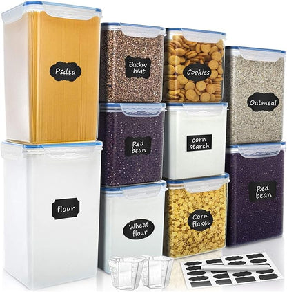 VERONES Large Tall Airtight Food Storage Containers, 10 PACK Plastic Airtight Kitchen & Pantry Organization, Ideal for Flour & Sugar Plastic Canisters with Labels by VERONES