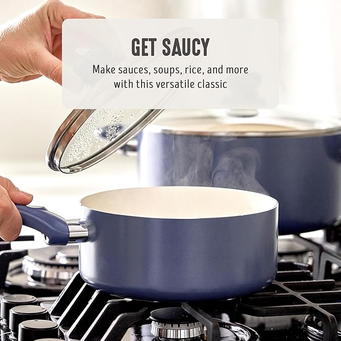 GreenLife 2 Quart Nonstick Saucepan with Lid, Non-Toxic Ceramic Pot, Dishwasher Safe, Stay-Cool Handle, Induction Ready, Fast Heating, PFAS/PFOA Free, Easy Clean, Slate Blue - Image 5