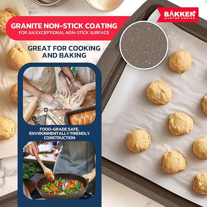 Bakken Master 20 Piece Cookware Set - Pots and Pans with Handle Grips and Tempered Glass Lids, With 6-piece Bakeware Set, Nonstick Granite Coating, Ceramic Max Temperature (Up To 500°F), Brown Marble - Image 7