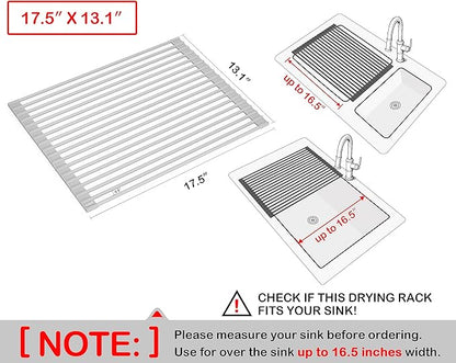 Surpahs 17.5 x 13.1 Inch Roll-Up Dish Drying Rack, Fits Across Sink Openings up to 16.5 Inches, Heavy-Duty Premium Silicone, Strong Support, Non-Slip, Heat-Resistant, Warm Gray - Image 2