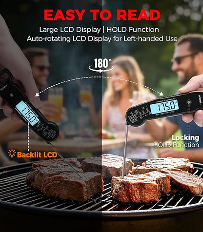 Atogou Meat Thermometer, Professional Food Thermometer, <1 Sec Instant Read, ±0.5℉ Accuracy, Thermocouple Sensor, Waterproof Digital Thermometer for Cooking, BBQ, Grill, Him Dad Birthday Gifts, Black - Image 6