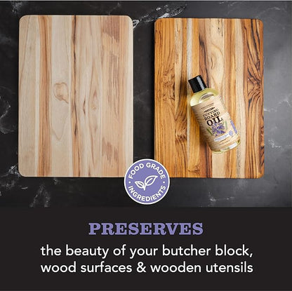 CLARK'S Cutting Board Care Kit - Includes Mineral Oil - Finishing Wax (6oz) - Applicator - Scrub Brush - Buffing Pad - Infused with Lavender and Rosemary Extract - Features Clark's Cutting Board Wax
