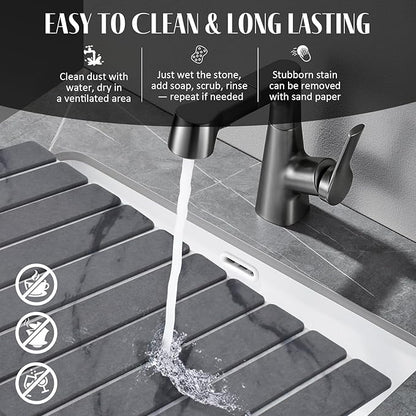 Large Stone Dish Drying Mats for Kitchen Counter, 24"(L)×16"(W) Marble Pattern, Quick Dry Collapsible Dish Drying Mat, Eco-Friendly Absorbent Diatomaceous Earth Mat for Dishes Bottles Cups - Dark Gary - Image 3