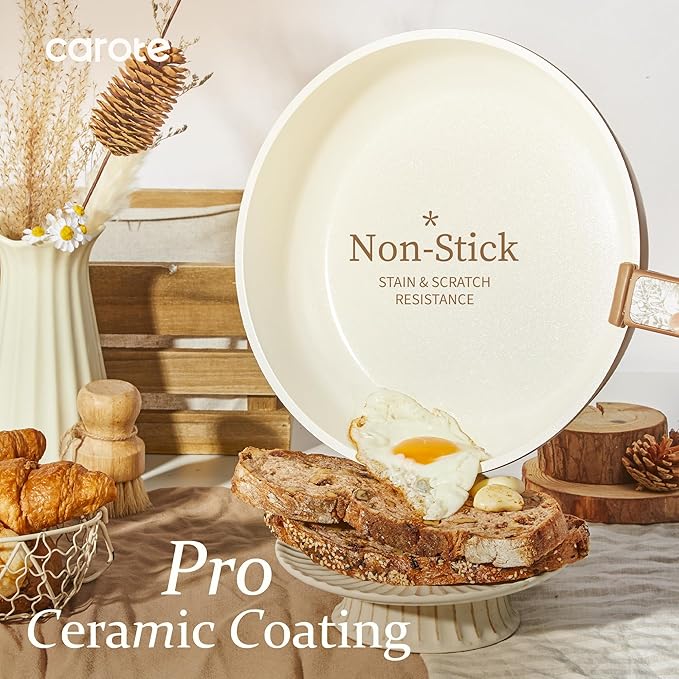 CAROTE 25-Piece Ceramic Cookware Set, Nonstick Pots and Pans Set with Detachable Handle, Non-Toxic Kitchen Cooking Set, Dishwasher & Oven Safe, Induction Compatible, PFAS Free, Chocolate - Image 3