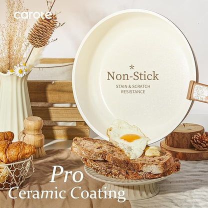 CAROTE 25-Piece Ceramic Cookware Set, Nonstick Pots and Pans Set with Detachable Handle, Non-Toxic Kitchen Cooking Set, Dishwasher & Oven Safe, Induction Compatible, PFAS Free, Chocolate - Image 3