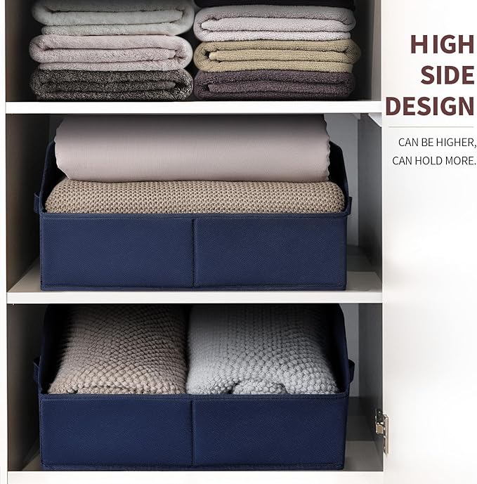 Homsorout Closet Baskets for Shelves Trapezoid - Decorative Storage Baskets with Handle, Closet Bins for Organization, Shelf Storage Bins for Clothes, Books, Home, Office, 10 Pack, Navy Blue - Image 4