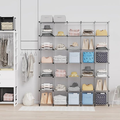 HOMIDEC Closet Organizers and Storage, 16 Cube Storage Organizer, Closet Organizer Bookshelf Cubes Shelves for Clothes, Bedroom, Kids Room, Bathroom, Wardrobe, Garment Racks, Transparent - Image 2
