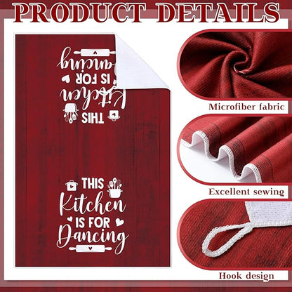 12 Pcs Farmhouse Kitchen Decor Sets 4 Red Kitchen Hand Towels 4 Dish Clothes 2 Rustic Pot Holders 2 Burgundy Oven Mitts Glove Hand Towels and Dishcloths Sets for Home Decorations Accessories Mom Gift