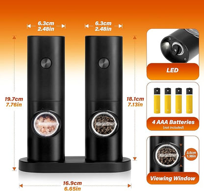 Simple Deluxe Electric Salt and Pepper Grinder Set, One Hand Adjustable Coarseness, Battery Powered, Seasoning Tools for Kitchen, Dining or Gifts, Black - Image 3