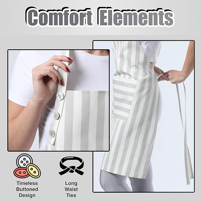 TOSHEX Kitchen Apron Waterdrop Resistant Cotton Apron with adjustable Aprons for Women with Pockets Cooking Apron Chef Apron for Men (1, Gray)