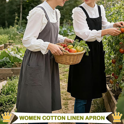 Uaussi Cotton Linen Apron Cross Back Work Apron for Women with Pockets Pinafore Dress X Cross Halter Apron for Chef Gardening - Image 3