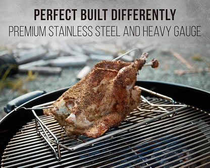Stainless Steel Turkey Roasting Rack, V-shaped Racks for Smoking and Broiling Chicken, Bird, and Pork Tenderloin. Nonstick Cooking Rack for Roasting Pan. Kamado, Smoker, BGE Accessories, 13×10"