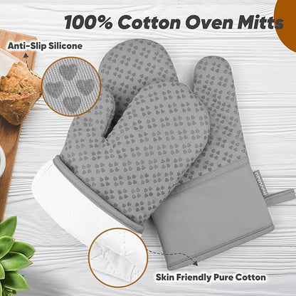 Oven Mitts and Pot Holders 4 Sets, Heat Resistant 500 ℉ Oven Mitt and Pot Holder,Oven Glove&Potholders with Non-Slip Silicone Surface,Kitchen Essentials for Cooking/Baking/BBQ-Grey - Image 3