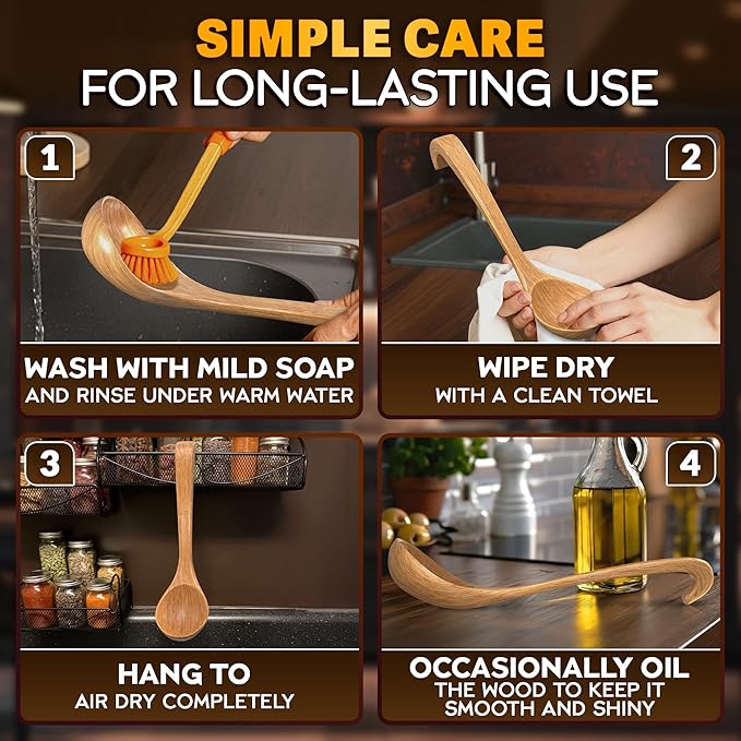Wooden Ladle for Soup - 10.8x2.8" Deep Bamboo Ladle for Cooking and Serving, Comfortable Grip, Hook-End Handle for Storing - Easy-to-Clean Spoon that Doesn't Conduct Heat - Image 8