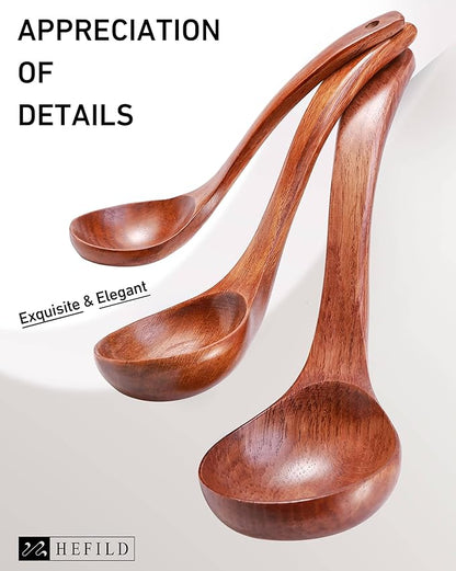 Wooden Ladles Set of 3 – Wood Ladles for Serving Soups and Stews, Includes 3oz, 2oz, 0.9oz – Soup Spoons and Large Kitchen Spoons for Cooking and Stirring