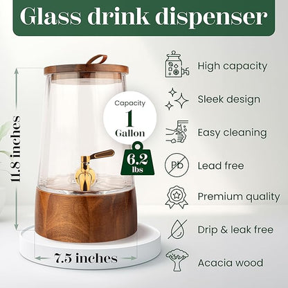FOODLE Glass Drink Dispenser with Spigot - Glass Beverage Dispenser with Stand - Perfect for Parties & Everyday Use - Pitcher for Water, Lemonade, Sangria, Punch & Juice - Leakproof Spout - 1 Gallon - Image 6