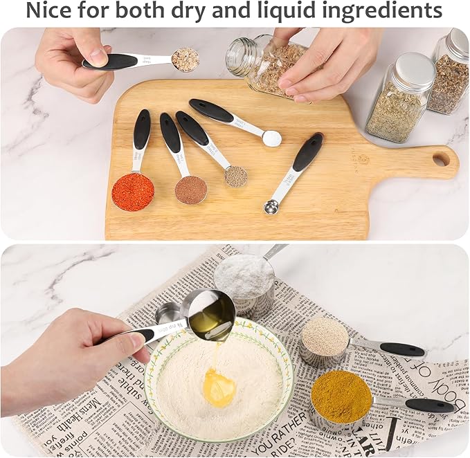 Accmor 11 Piece Metal Measuring Spoons Cups Set, Premium Stainless Steel Stackable Tablespoons Measurement kit, Kitchen Gadgets Cups and Spoon for Dry Liquid Ingredients Cooking Baking (Black Handle) - Image 6