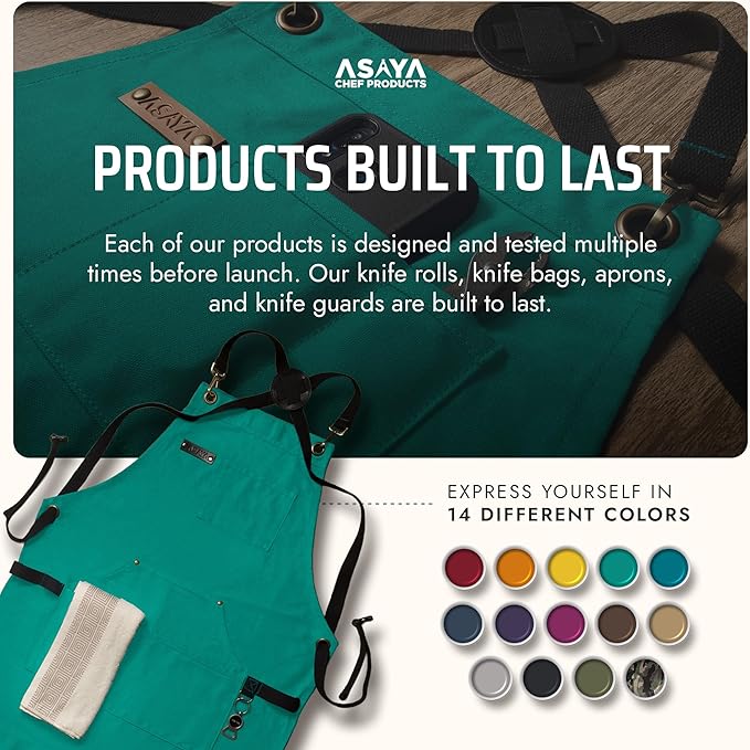 Asaya Chef and BBQ Apron with Bottle Opener and Hand Towel - 10oz Cotton Canvas, Stainless Steel Hardware - Cross Back Straps - Image 6