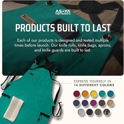 Asaya Chef and BBQ Apron with Bottle Opener and Hand Towel - 10oz Cotton Canvas, Stainless Steel Hardware - Cross Back Straps - Image 6