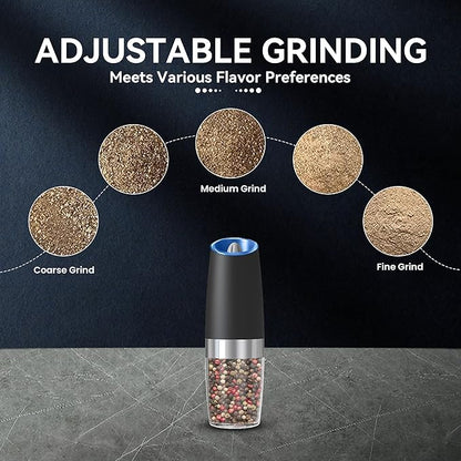 UNNEES Gravity Electric Salt and Pepper Grinder, Automatic Salt And Pepper Grinder, Adjustable Roughness, Battery Powered, LED Light, 1 Pack, (Black) - Image 3