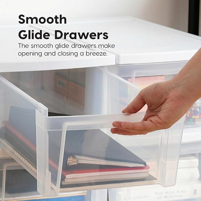 IRIS USA Plastic Drawer Storage Organizer, 3-Drawers, 2-Pack, for Classroom Art Craft Supplies, Bathroom Bedroom, Laundry Room, White/Clear - Image 5