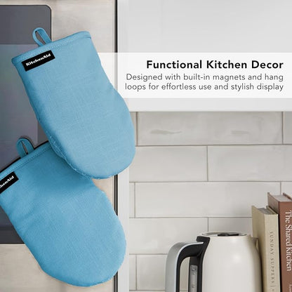 KITCHENAID Gourmet Series Gridlines Mini Oven Mitts 2-Pack Set, Heat Resistant up to 600°F, Soft Silicone Grip, Magnetic Cuff, Blue Velvet, 5.5"x9" - Image 6