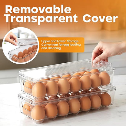 Utopia Home Egg Container With Lid and Handle for Refrigerator - Pack of 1 - Clear Stackable Egg Holder for Kitchen Storage and organization