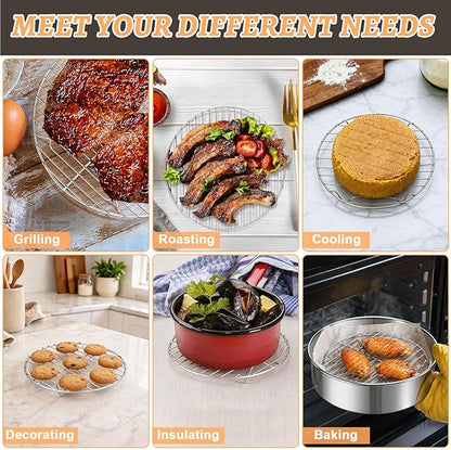P&P CHEF Round Cooking Rack, 3 Pcs Stainless Steel Baking Cooling Steaming Grilling Rack, Fits Air Fryer/Stockpot/Pressure Cooker/Round Cake Pan, Oven & Dishwasher Safe (7.5 + 9 + 10.5 Inch) - Image 5