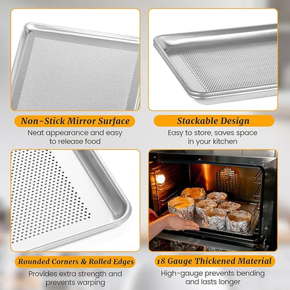 6 Pack Half Size Aluminum Perforated Baking Sheet Pan, 13"×18" Cookie Sheets For Oven in Bakery, Restaurant & Kitchen - Image 3