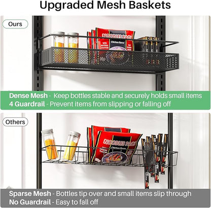 SNTD 8 Tiers Over the Door Organizer - Height Adjustable Pantry Organizers and Storage with Dense Mesh Baskets, Anti-Swing Hanging Door Spice Rack for Kitchen Bathroom (Black, 17" W x 6" D x 69" H) - Image 5