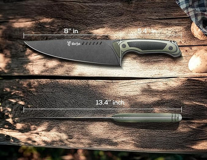 8 Inch Professional Chef Knife with Leather Sheath, Ultra Sharp Kitchen Knife with G10 Handle,Full Tang, Gyuto Style for Home Cooking and Outdoor BBQ, Knives for Men Him Husband