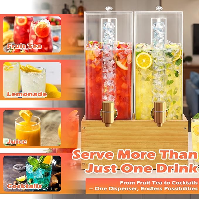 Beverage Dispenser with Stand, 4 Gallon Dual Drink Dispenser Stand, Large Drink Dispenser for Party, Wood Stand - Image 6