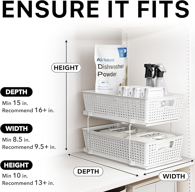 Simple Houseware 2 Tier Bathroom Organizer Tray Pull-Out Sliding Drawer, Under Sink Storage, White - Image 6
