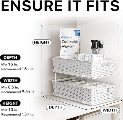 Simple Houseware 2 Tier Bathroom Organizer Tray Pull-Out Sliding Drawer, Under Sink Storage, White - Image 6