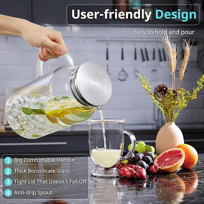 Bivvclaz 1 Gallon Glass Pitcher with Lid and Handle, Water Pitcher for Fridge, Glass Carafe for Hot/Cold Water, Large Iced Tea Jug for Coffee, Juice and Homemade Beverage - Image 3