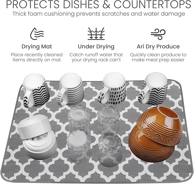 Bellemain XL Dish Mat 24" x 17" ( LARGEST MAT ) Microfiber Dish Drying Mat , Super absorbent ( Trellis ) - Image 5