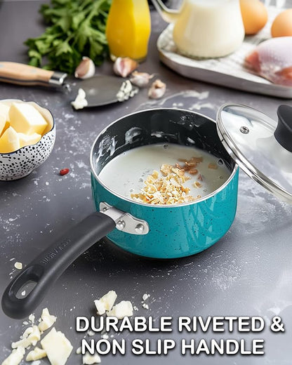 Cook N Home Non Stick Sauce Pan, 3 Quarts Saucepan with Glass Lid, Nonstick Small Multi-purpose Pot, Milk Chocolate Aluminum Cooking Pot Pan with Stay-Cool Handle, Turquoise - Image 4
