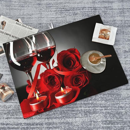 Red Wine Rose Candle Dish Drying Mat Red and Black Romantic Burgundy Blossom Floral Drying Rack Pad Countertop Dishes Ultra Absorbent Microfiber Kitchen Counter Mat 18x24 Inch