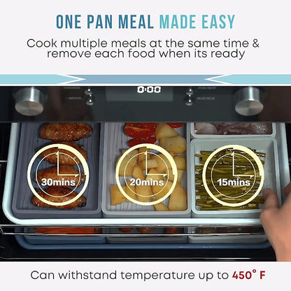 Sandunes Silicone Sheet Pan Dividers for Cooking & Meal Prep - Nonstick Bakeware Sets - 4 Silicone Baking Sheet Dividers for Oven, Air-fryer, Microwave & Dishwasher-Safe
