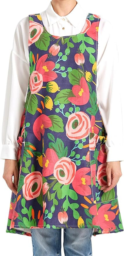 Cozy Adjustable Cross Back Aprons for Women with Pockets Cotton Linen Cooking Kitchen Baking
