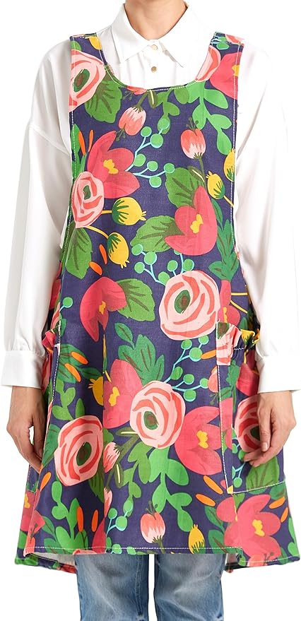 Cozy Adjustable Cross Back Aprons for Women with Pockets Cotton Linen Cooking Kitchen Baking