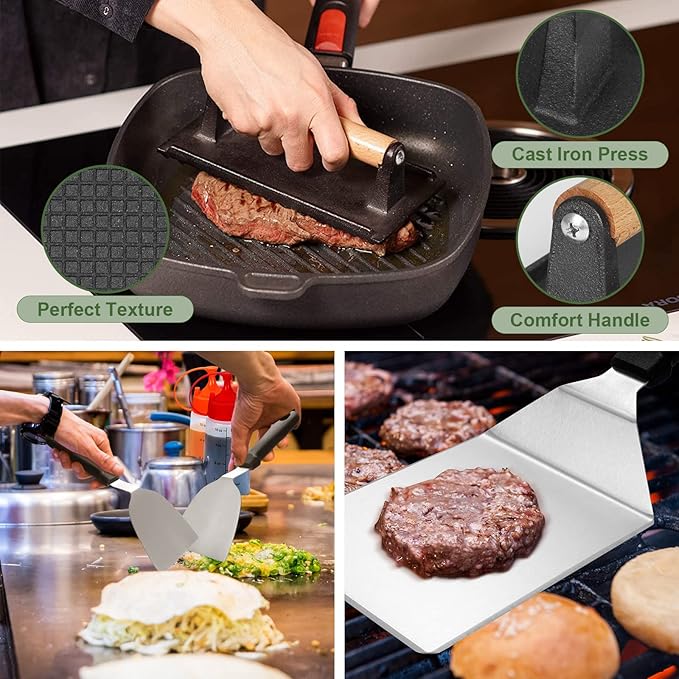 35PCS Griddle Accessories Kit, Flat Top Grill Accessories Set for Blackstone and Camp Chef, Grill Spatula Set with Enlarged Spatulas, Basting Cover, Scraper for Outdoor Barbecue - Image 4