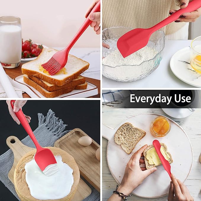 LIANYU 15-Piece Cooking Kitchen Utensils Set with Holder, Silicone Kitchen Tools Stainless Steel Handle, Slotted Spatula Spoon Turner Tong Whisk Brush for Cooking, Red - Image 4